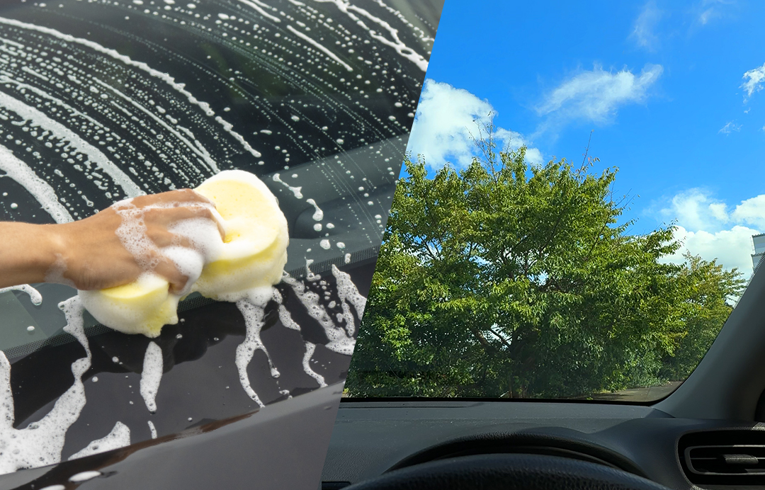 洗車で洗い流して仕上げるのでギラツキの原因となる余剰成分が残らない