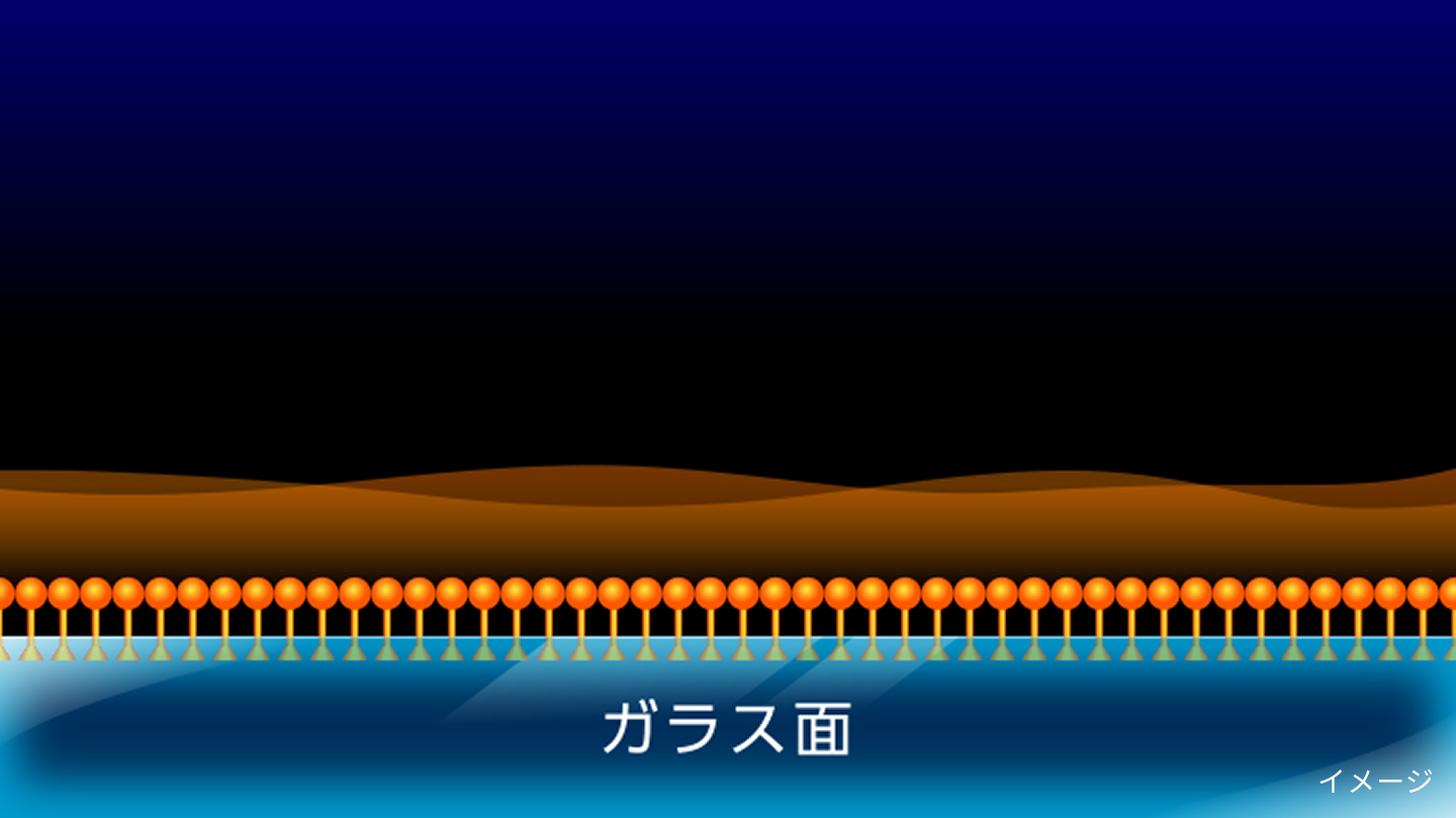 撥水成分と結合した高速密着成分がガラス面に即座に強密着